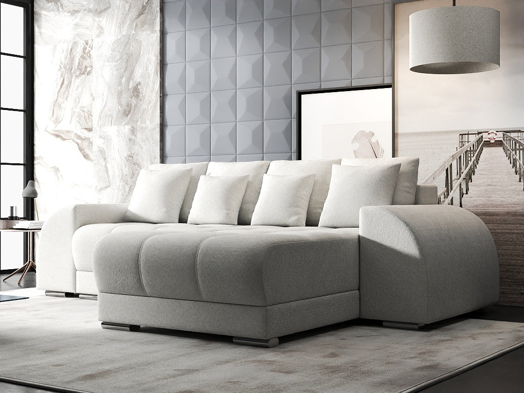 Colțar extensibil dumonde cu ladă de depozitare si sezut confortabil din spuma HR, Verona Euphoria Alb II 290x185 cm Fabrica