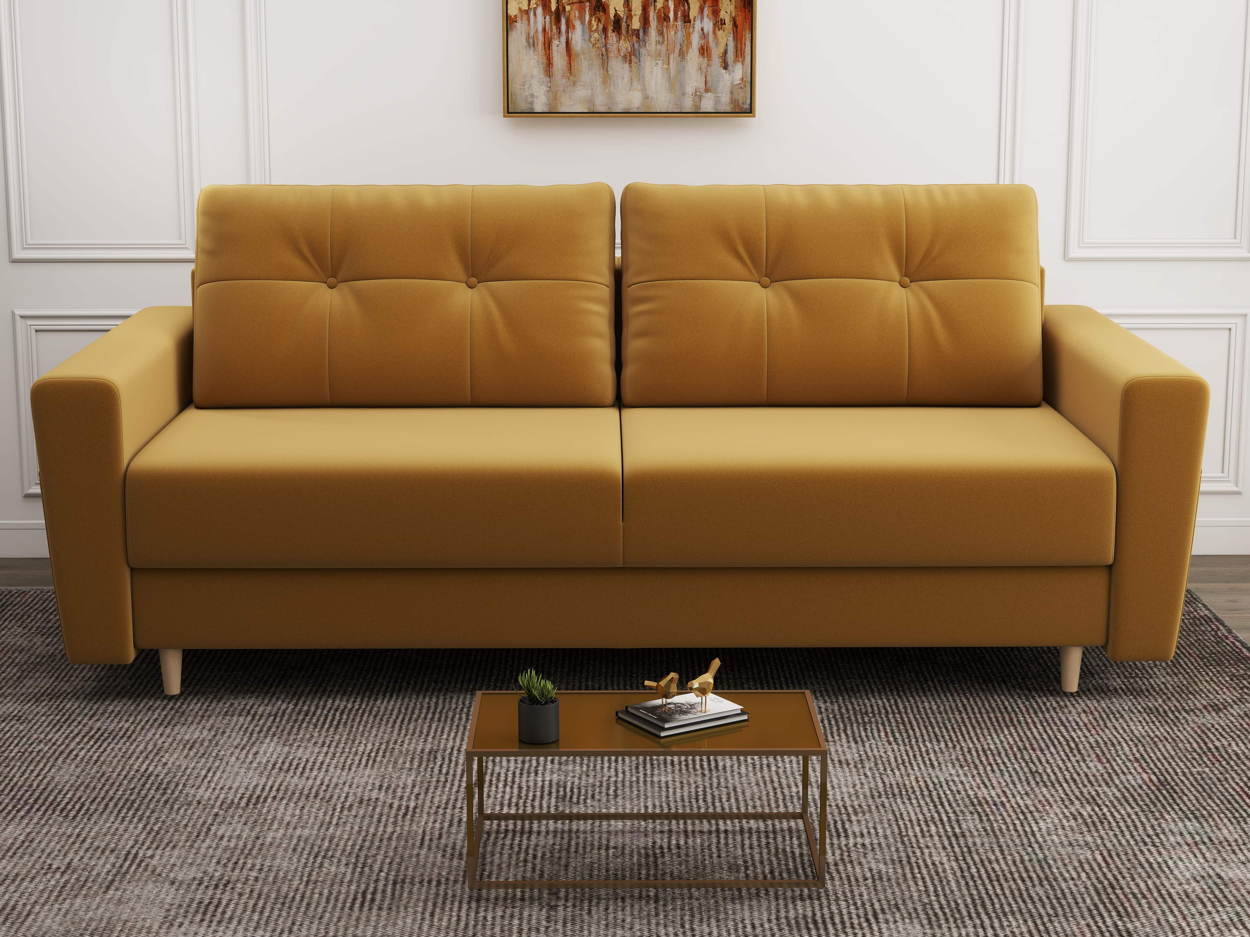 Canapea extensibilă dumonde cu ladă de depozitare si sezut confortabil din spuma HR, Summer Royal Mustar 225x100 cm
