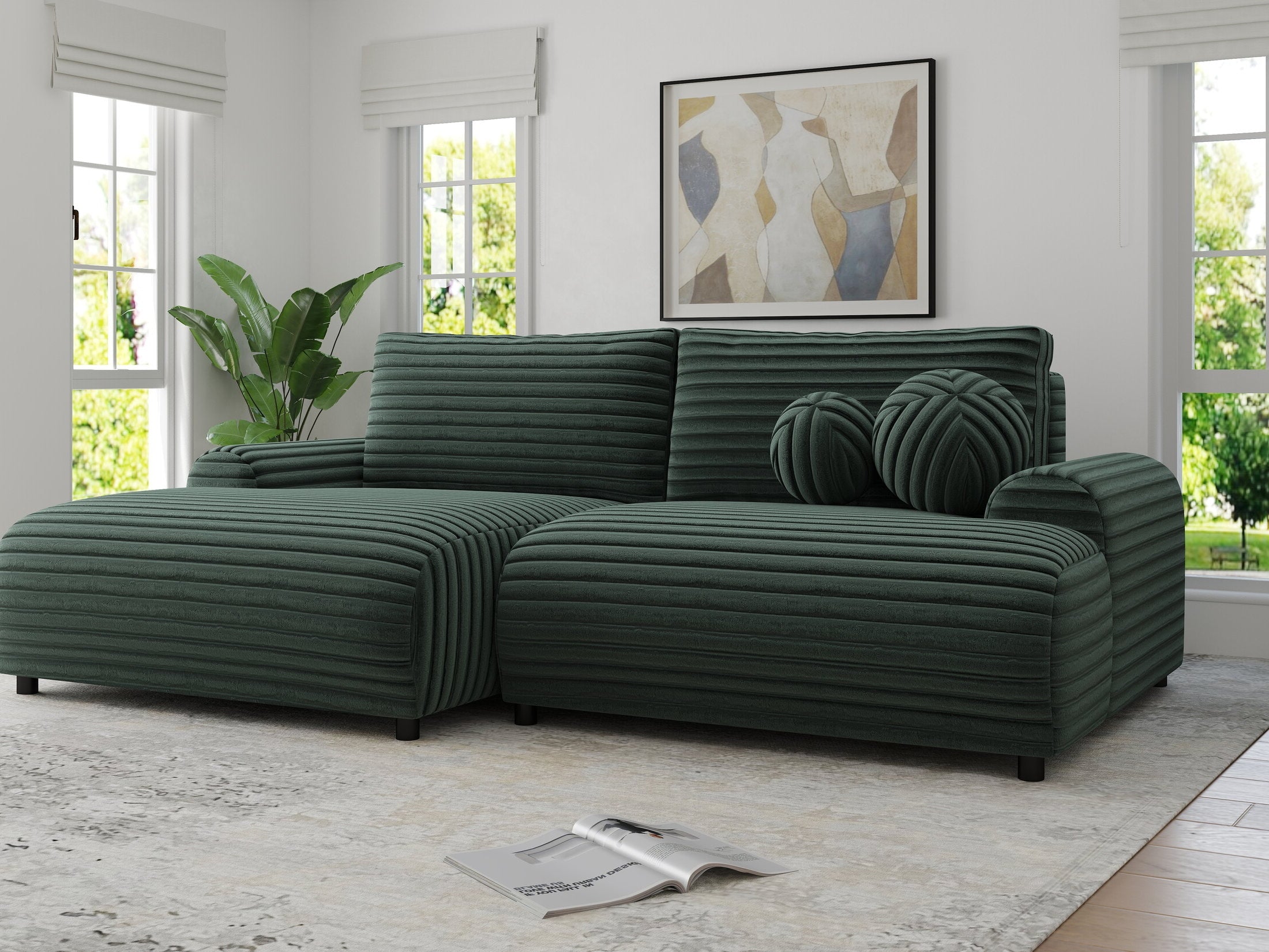 Colțar extensibil dumonde cu ladă de depozitare și șezut confortabil din spumă HR, Carlo Ambience Verde 240x145 cm