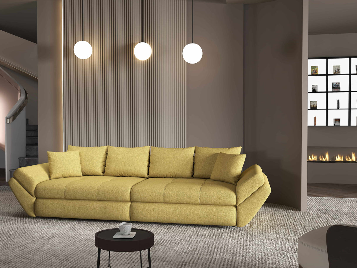 Canapea extensibilă dumonde cu ladă de depozitare si sezut confortabil din spuma HR, Loana Enjoy Melon 300x100 cm Fabrica