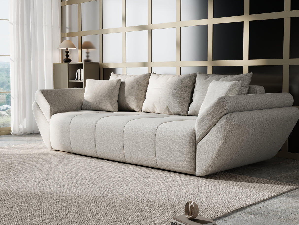 Canapea extensibilă dumonde cu ladă de depozitare si sezut confortabil din spuma HR, Berlin New Bej 250x100 cm Fabrica