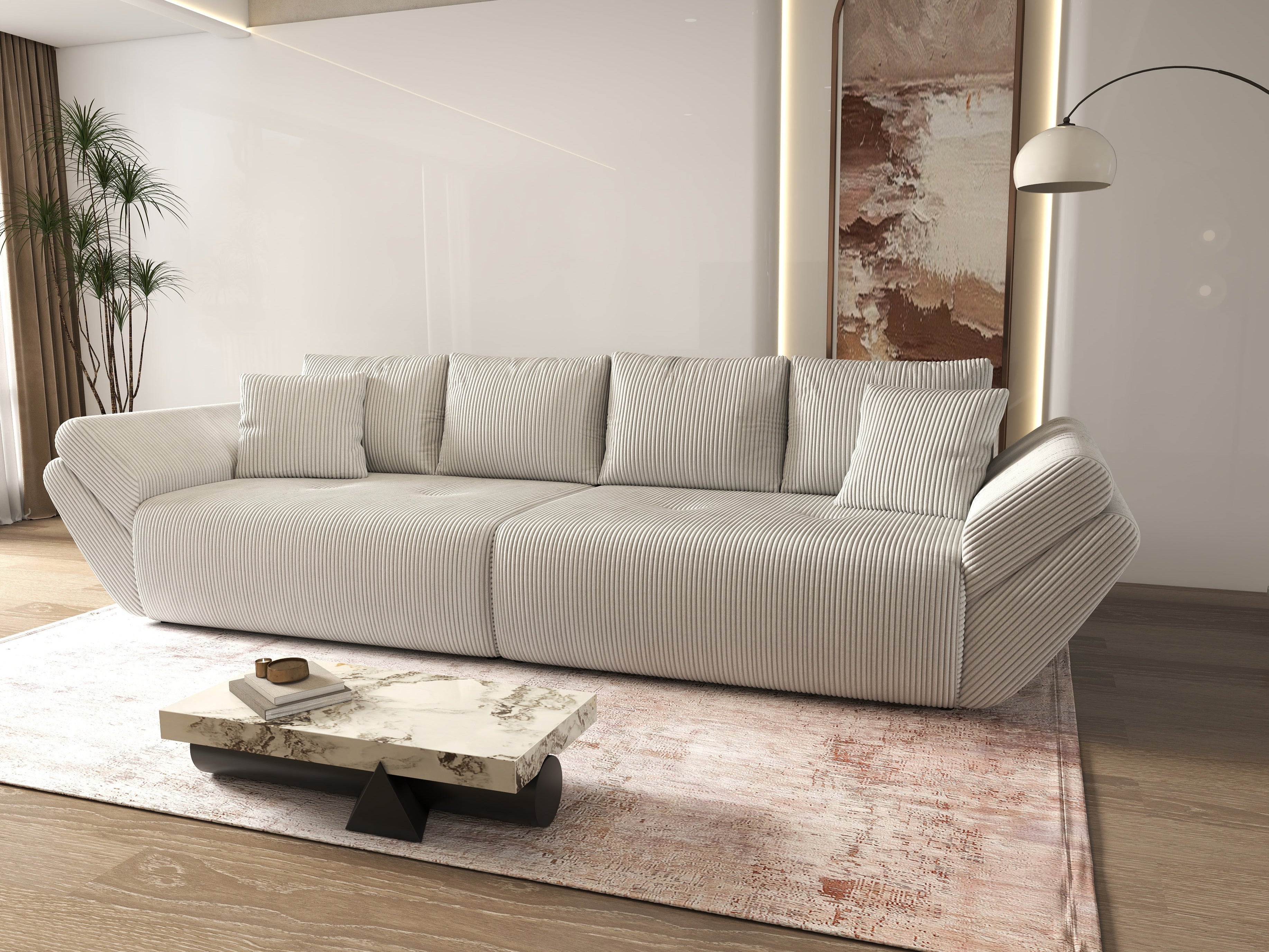 Canapea extensibilă dumonde cu ladă de depozitare si sezut confortabil din spuma HR, Berlin Zoom Bej 300x100 cm Fabrica
