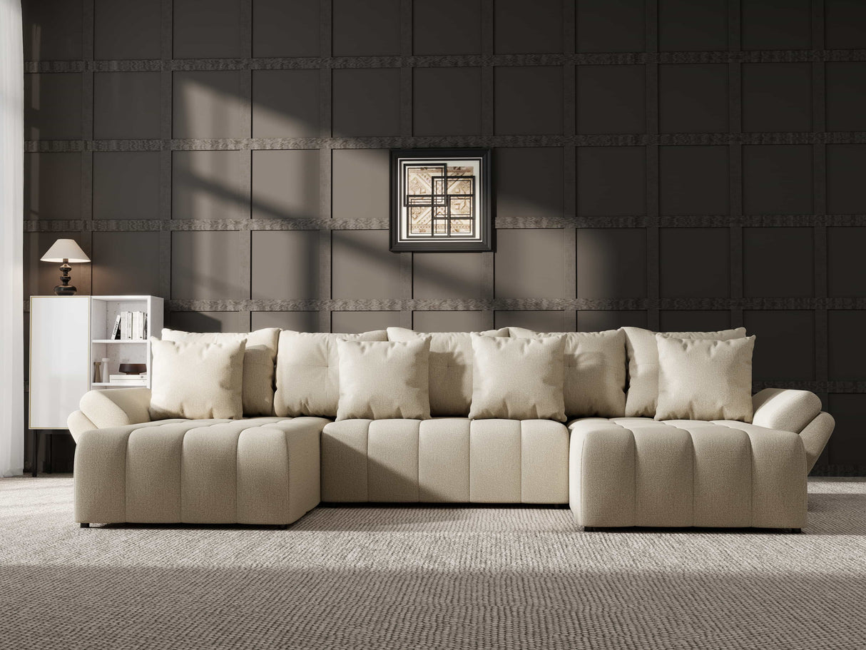 Colțar extensibil dumonde cu ladă de depozitare si sezut confortabil din spuma HR, Berlin U Enjoy Bej 2 380x180 cm Fabrica