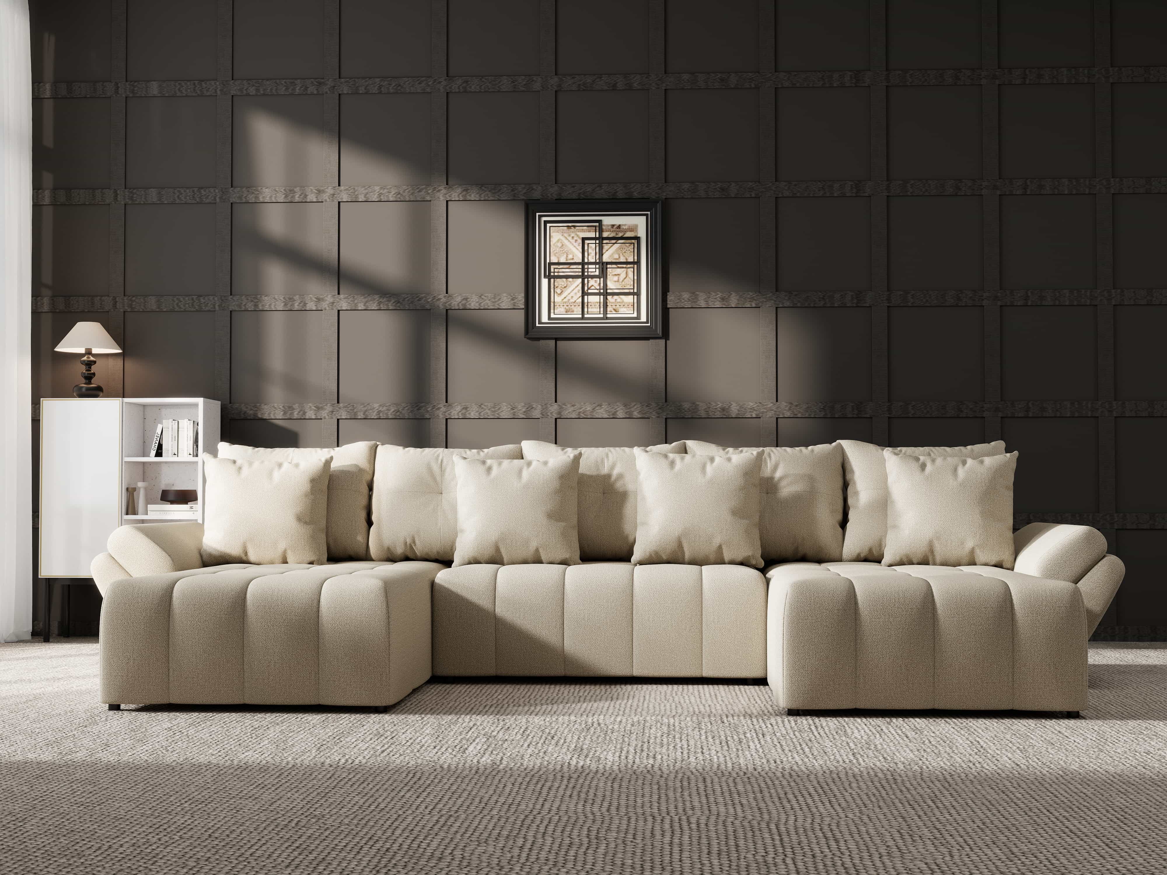 Colțar extensibil dumonde cu ladă de depozitare si sezut confortabil din spuma HR, Berlin U Enjoy Bej 2 380x180 cm Fabrica