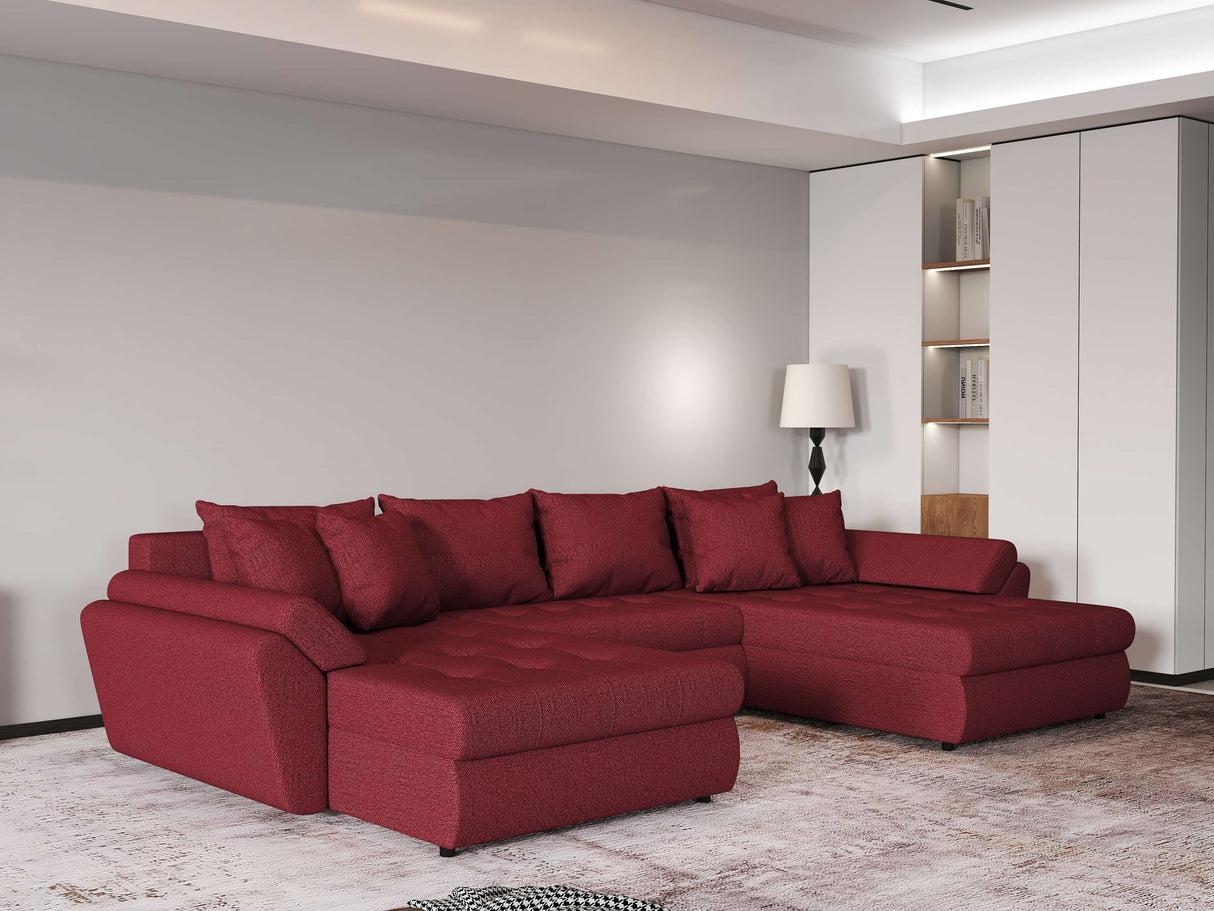 Colțar extensibil dumonde cu ladă de depozitare si sezut confortabil din spuma HR, Loana Enjoy Red U 355x185 cm Fabrica
