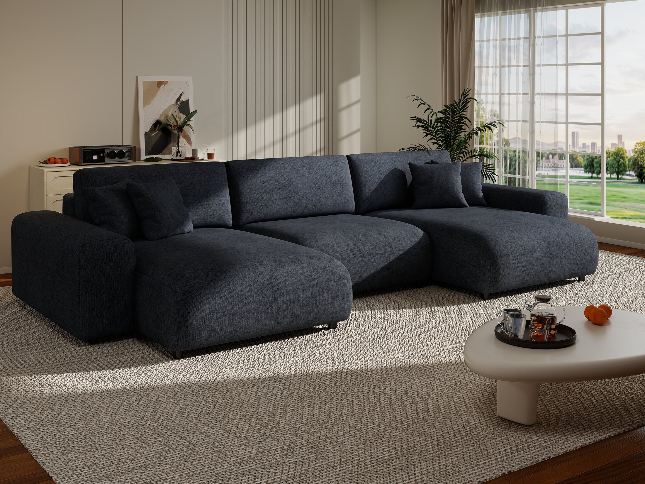 Colțar extensibil dumonde cu ladă de depozitare si sezut confortabil din spuma HR, Sarina U Enjoy Antracit 350x168 cm