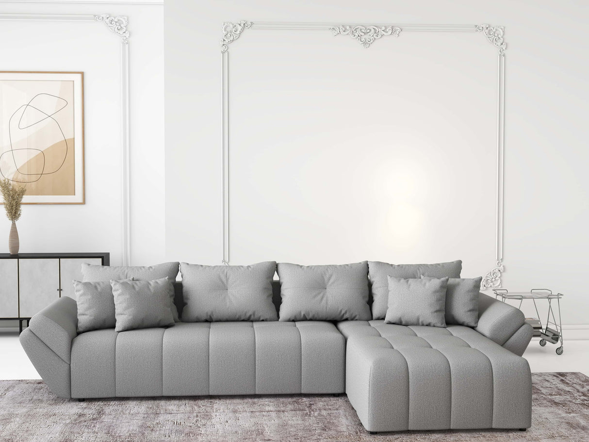 Colțar extensibil dumonde cu ladă de depozitare si sezut confortabil din spuma HR, Berlin XL Enjoy Lux Grey 350x185 cm II Fabrica