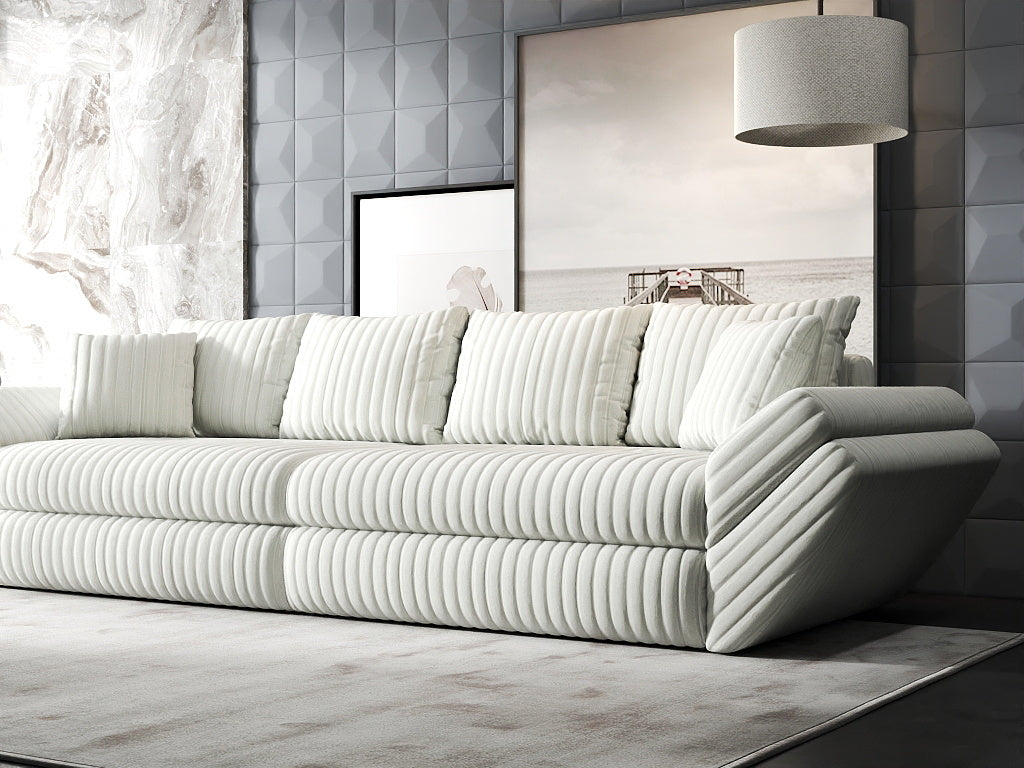 Canapea extensibilă dumonde cu ladă de depozitare si sezut confortabil din spuma HR, Loana Ambience Alb 300x100 cm Fabrica