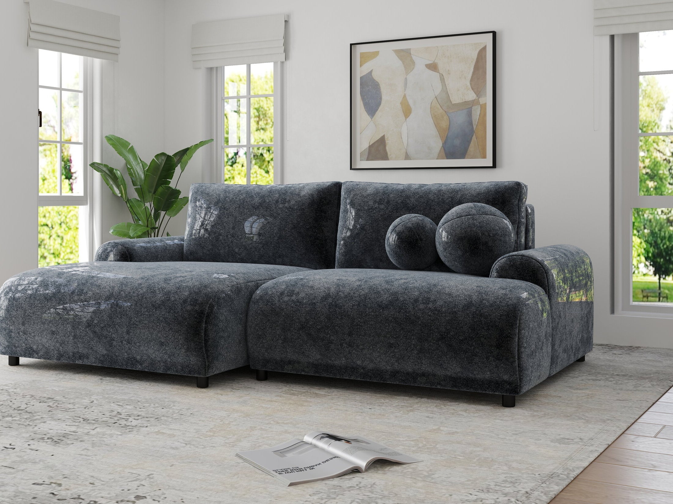 Colțar extensibil dumonde cu ladă de depozitare și șezut confortabil din spumă HR, Carlo Euphoria Gri Grafit 240x145 cm