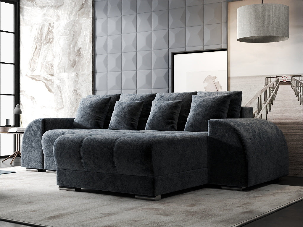 Colțar extensibil dumonde cu ladă de depozitare si sezut confortabil din spuma HR, Verona Euphoria Gri Grafit II 290x185 cm Fabrica