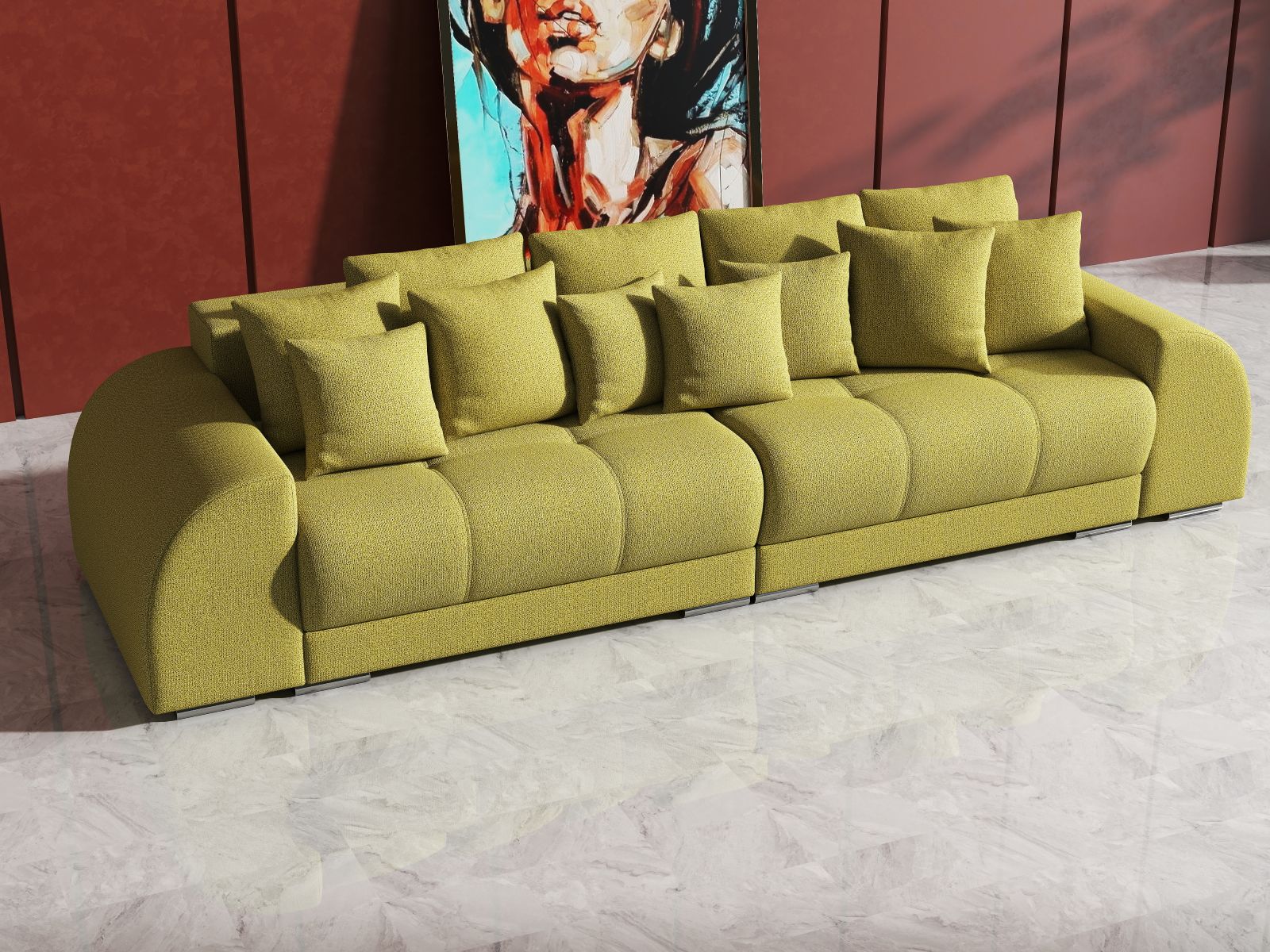 Canapea extensibilă dumonde cu 2 lăzi de depozitare si sezut confortabil din spuma HR, Big Sofa Verona Enjoy Lux Green 310x100 cm Fabrica