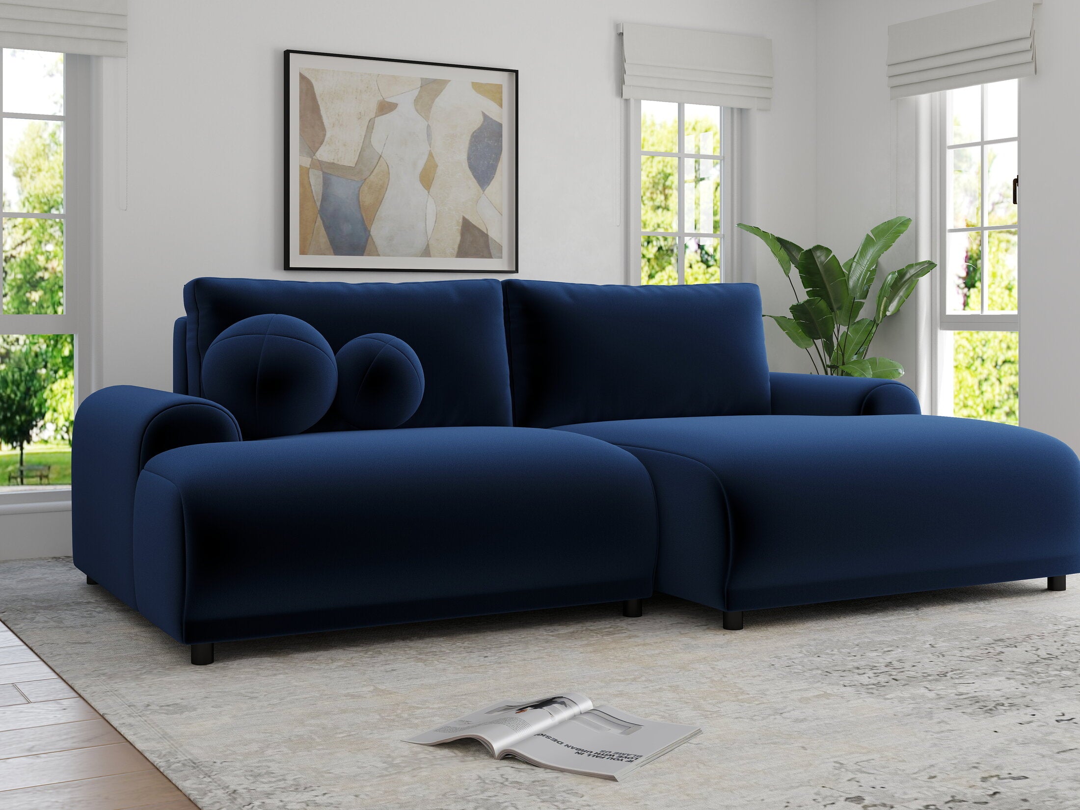 Colțar extensibil dumonde cu ladă de depozitare și șezut confortabil din spumă HR, Carlo Royal Albastru Navy 240x145 cm II