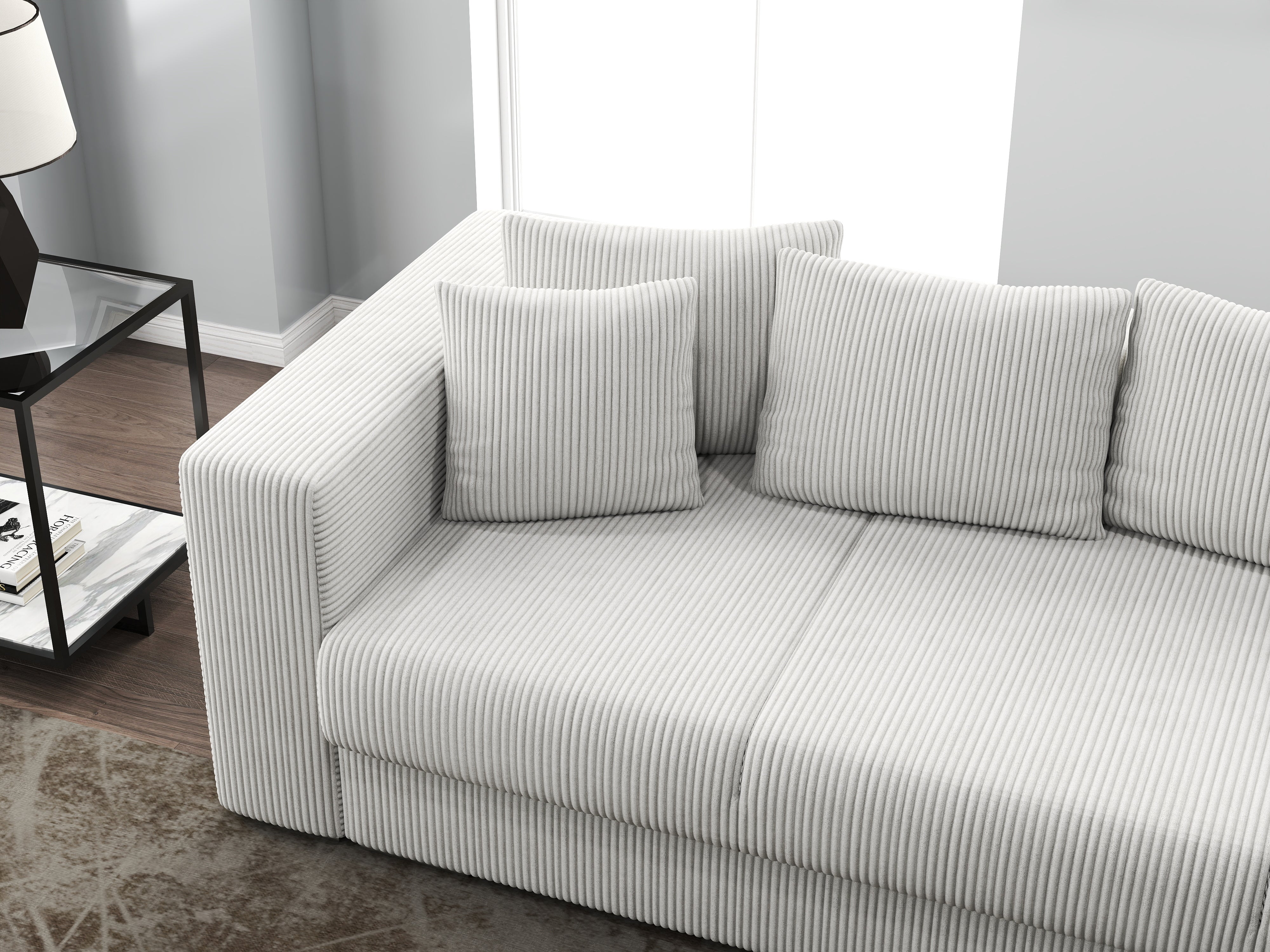 Canapea extensibilă dumonde cu ladă de depozitare si sezut confortabil din spuma HR, Gloria Zoom Grey 240x100 cm Fabrica