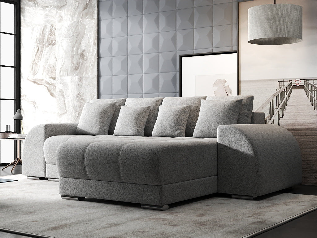 Colțar extensibil dumonde cu ladă de depozitare si sezut confortabil din spuma HR, Verona Euphoria Gri II 290x185 cm Fabrica