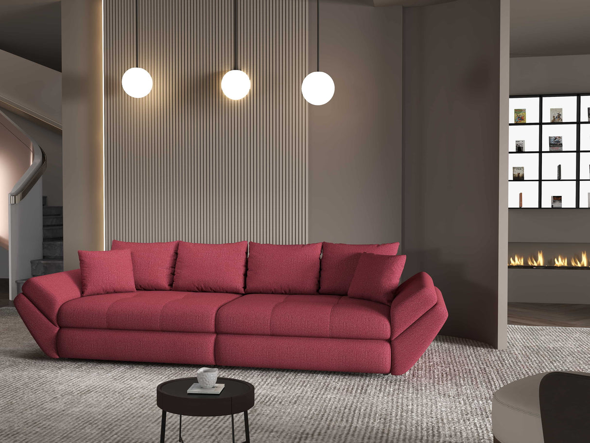 Canapea extensibilă dumonde cu ladă de depozitare si sezut confortabil din spuma HR, Loana Enjoy Rosu 300x100 cm Fabrica