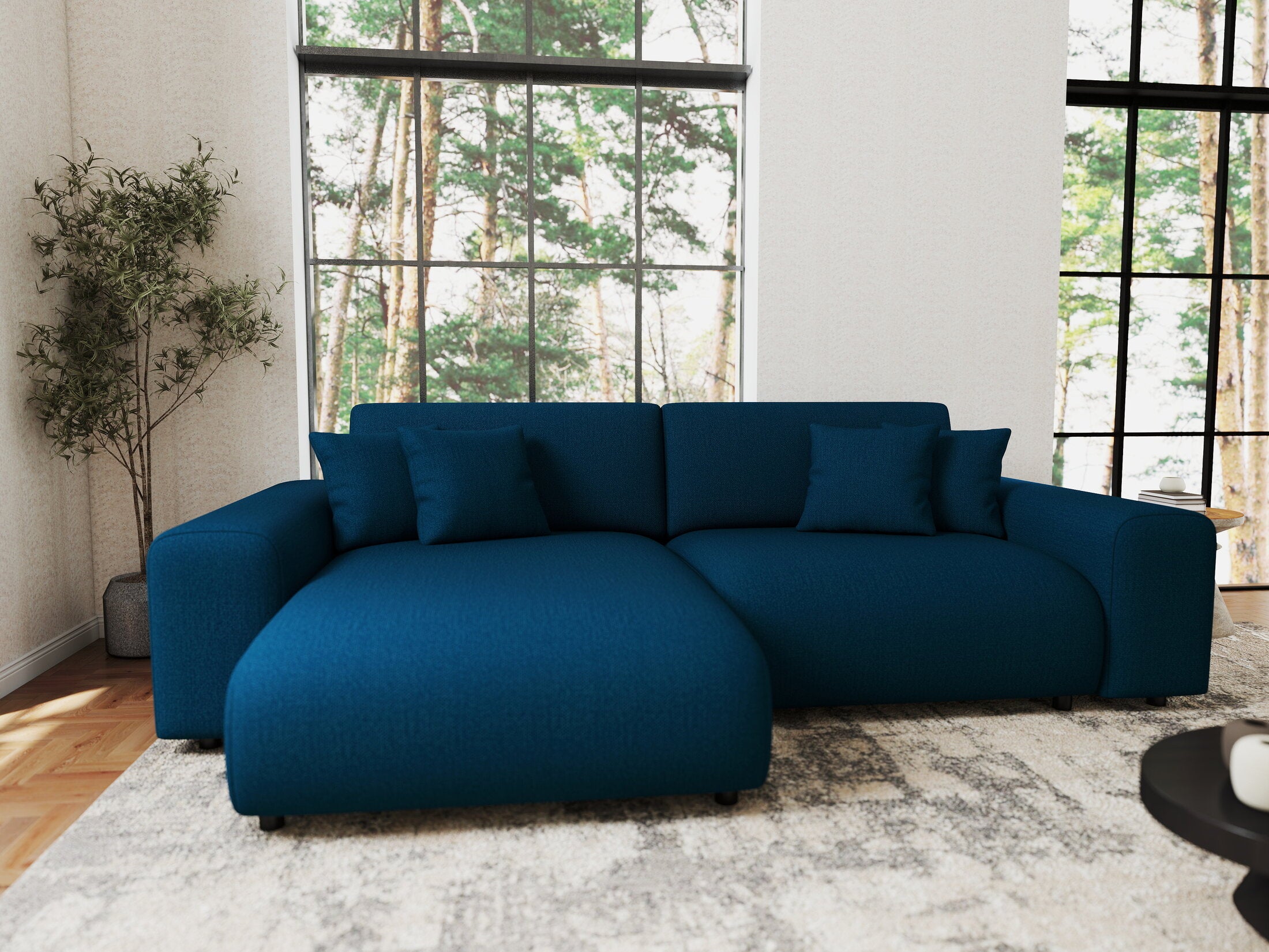 Colțar extensibil dumonde cu ladă de depozitare si sezut confortabil din spuma HR, Sarina Enjoy Verde Petrol 255x168 cm