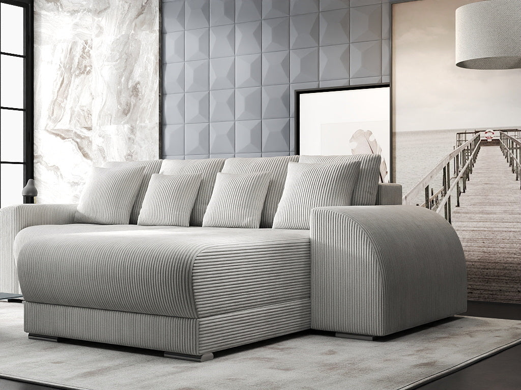 Colțar extensibil dumonde cu ladă de depozitare si sezut confortabil din spuma HR, Verona Zoom Gri II 290x185 cm Fabrica