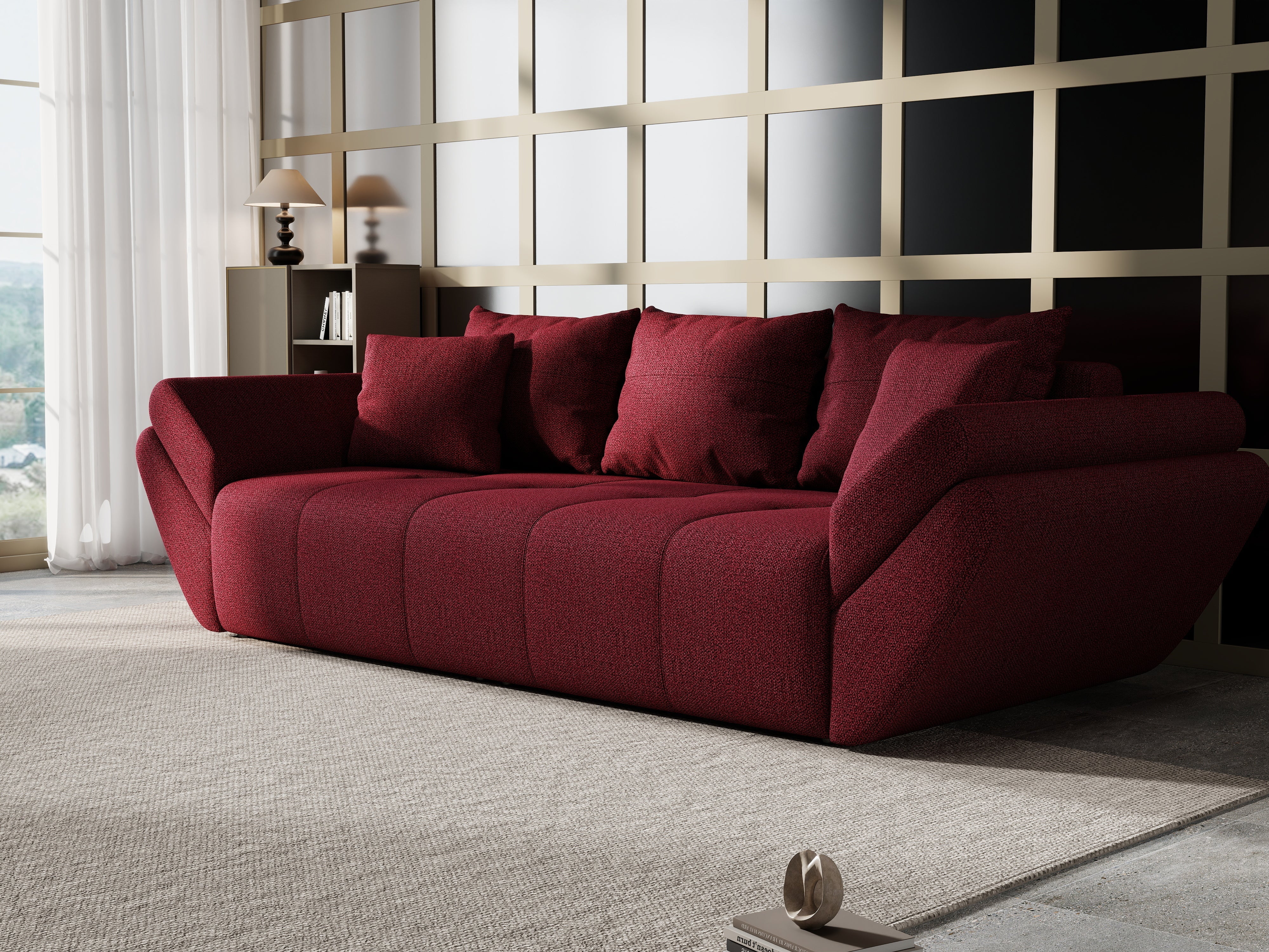Canapea extensibilă dumonde cu ladă de depozitare si sezut confortabil din spuma HR, Berlin Red 250x100 cm Fabrica
