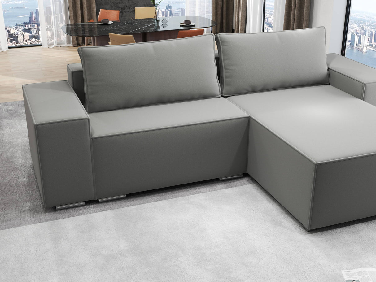 Colțar extensibil dumonde cu ladă de depozitare si sezut confortabil din spuma HR, Dream Royal Gri 290x185 cm II Fabrica