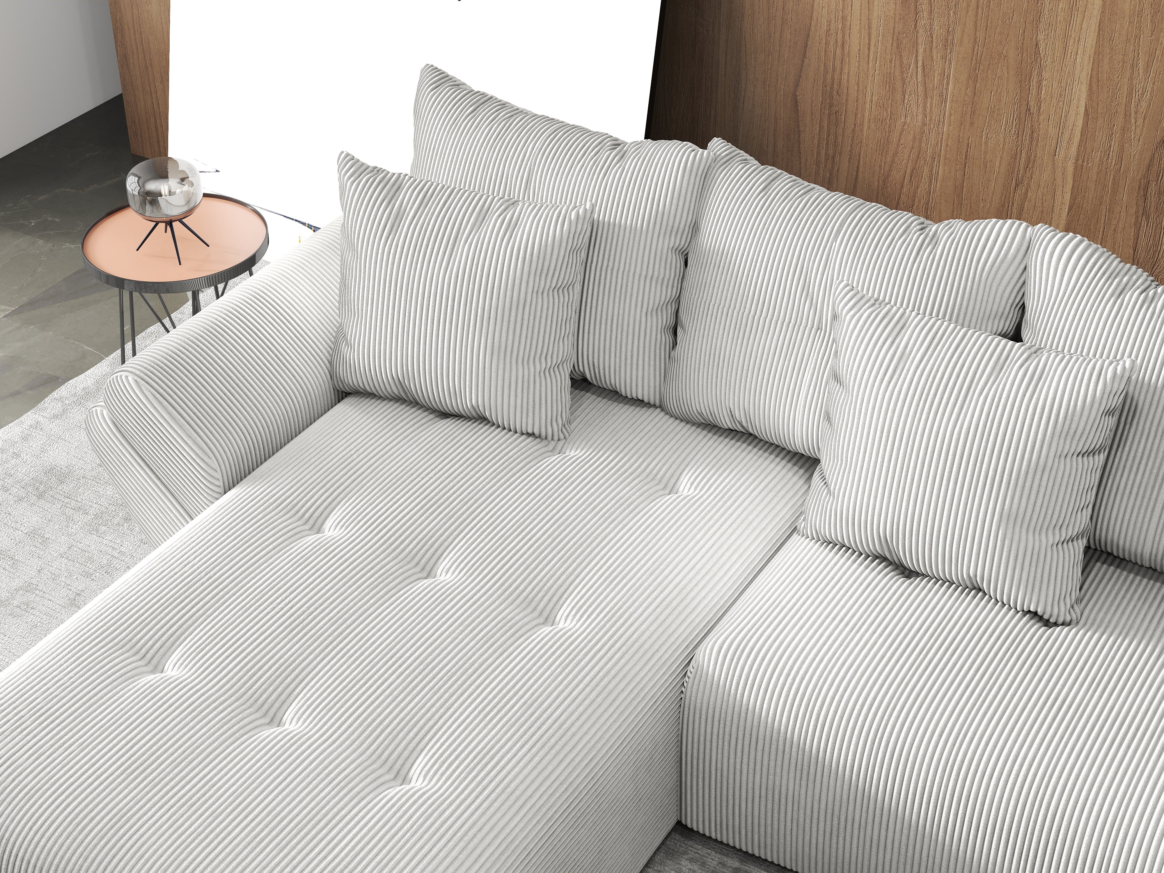 Colțar extensibil dumonde cu ladă de depozitare si sezut confortabil din spuma HR, Berlin U Zoom Grey 380x180 cm Fabrica