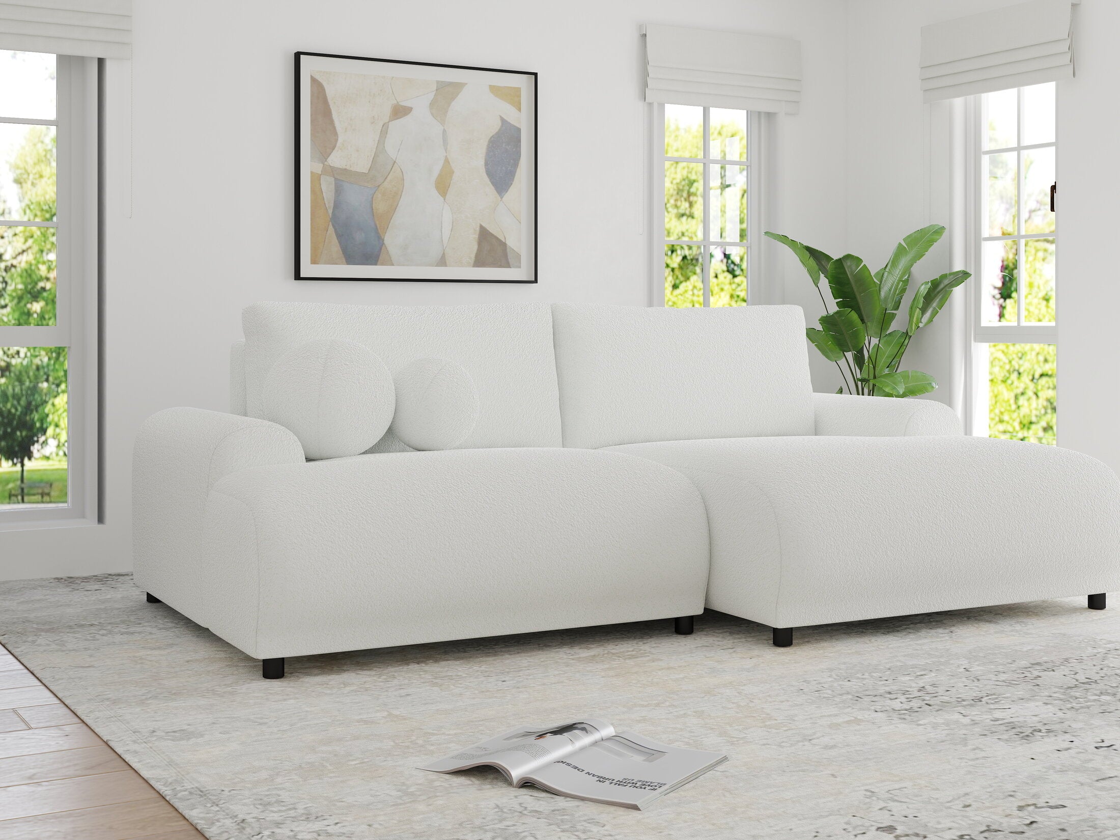 Colțar extensibil dumonde cu ladă de depozitare și șezut confortabil din spumă HR, Carlo Euphoria Alb 240x145 cm II