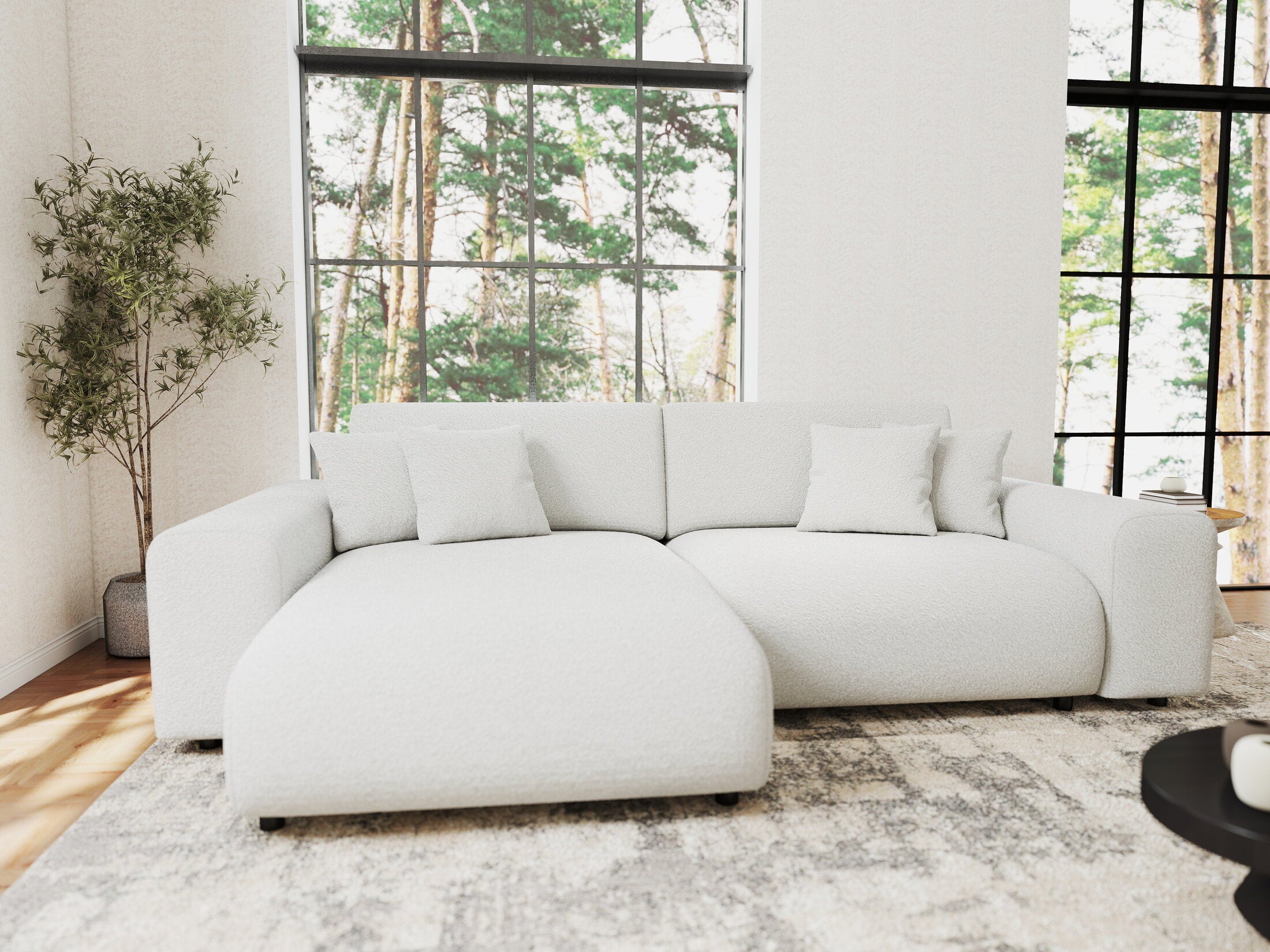 Colțar extensibil dumonde cu ladă de depozitare si sezut confortabil din spuma HR, Sarina Euphoria Alb 255x168 cm