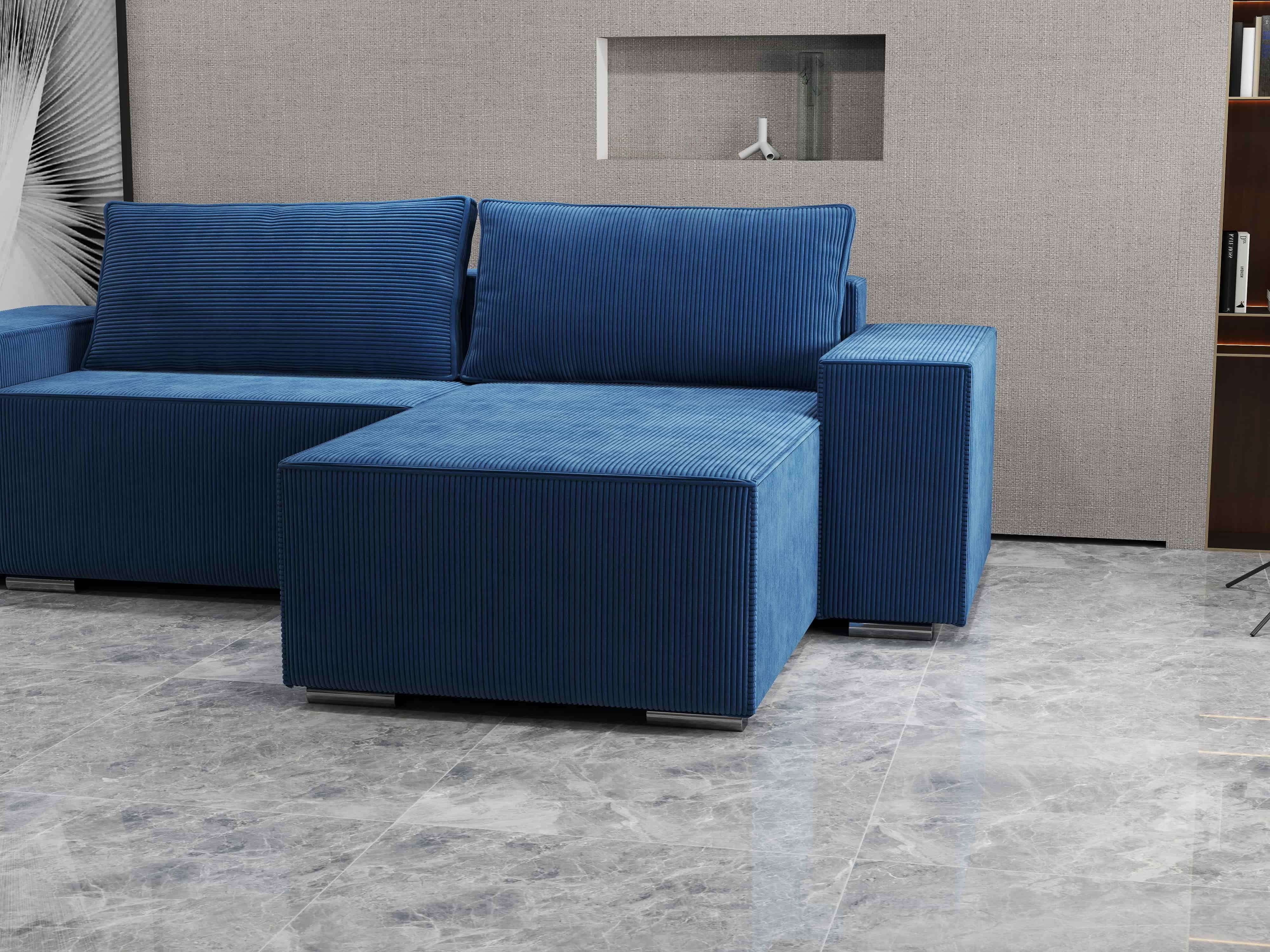 Colțar extensibil dumonde cu ladă de depozitare si sezut confortabil din spuma HR, Dream Zoom Albastru 290x185 cm II Fabrica