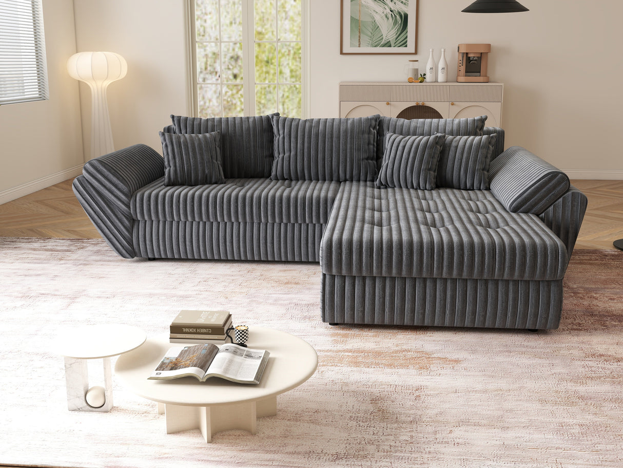Colțar extensibil dumonde cu ladă de depozitare si sezut confortabil din spuma HR, Loana Gri Ambience II 270x185 cm Fabrica