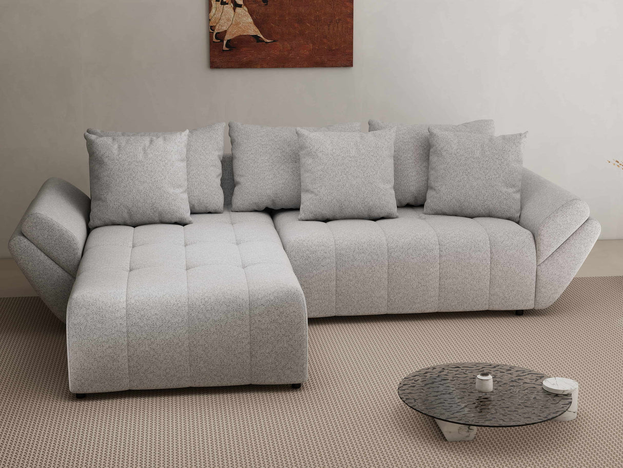Colțar extensibil dumonde cu ladă de depozitare si sezut confortabil din spuma HR, Berlin Euphoria Gri 280x185 cm Fabrica