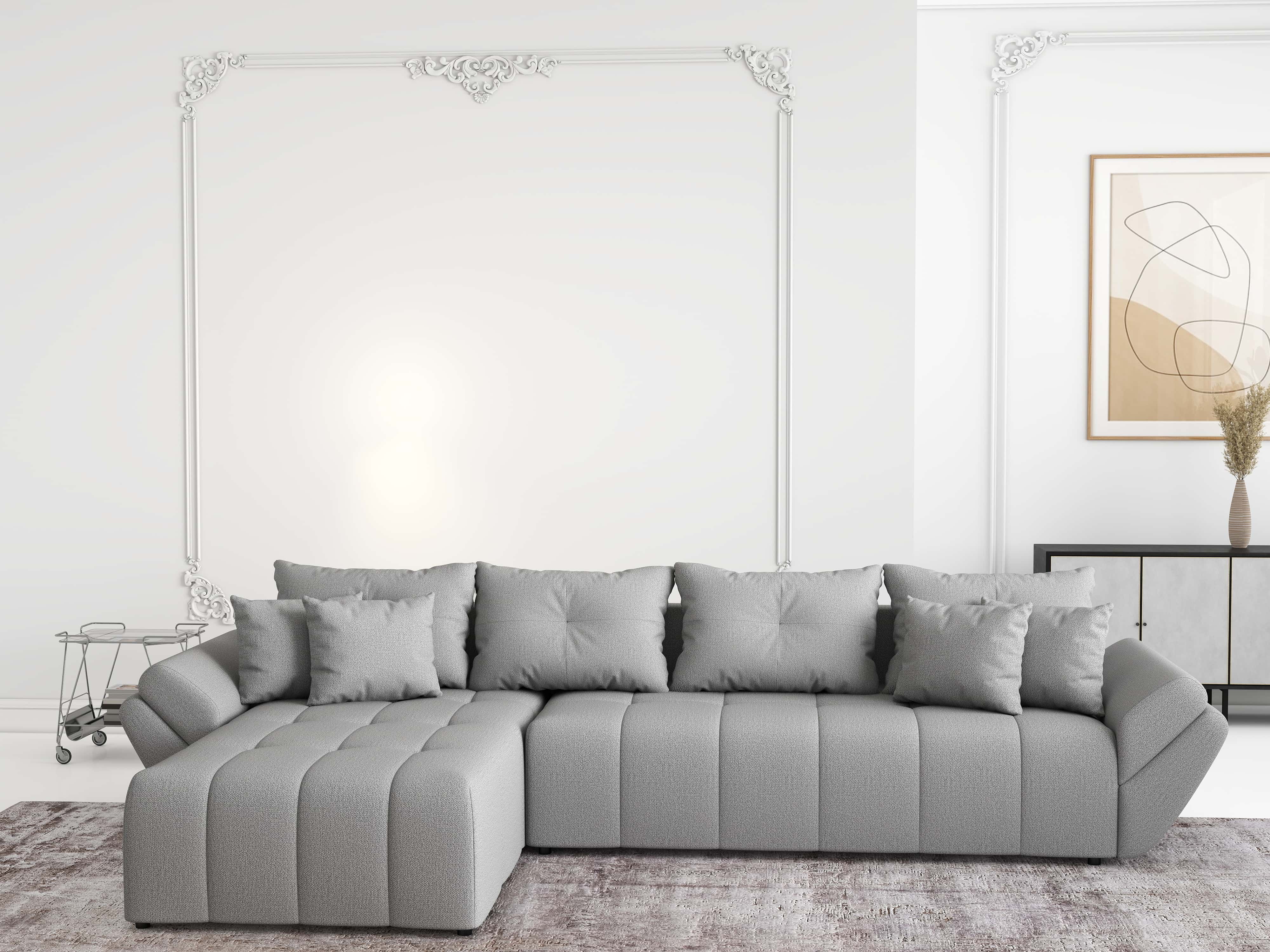 Colțar extensibil dumonde cu ladă de depozitare si sezut confortabil din spuma HR, Berlin XL Enjoy Lux Grey 350x185 cm Fabrica