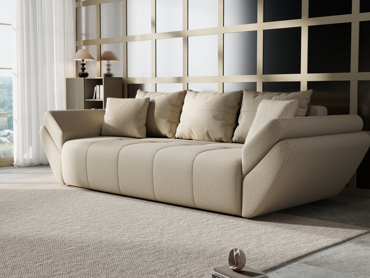 Canapea extensibilă dumonde cu ladă de depozitare si sezut confortabil din spuma HR, Berlin Bej 250x100 cm Fabrica