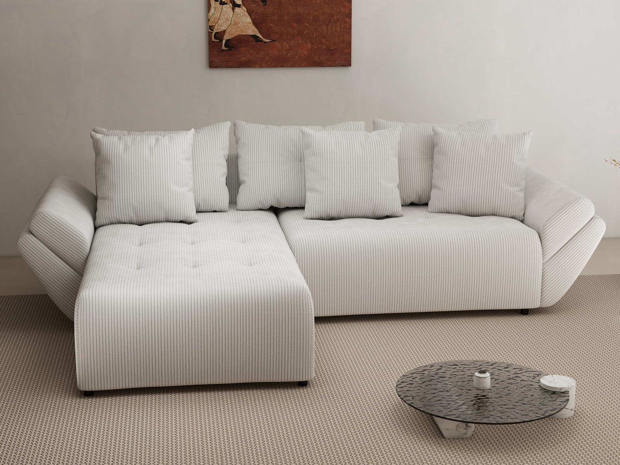 Colțar extensibil dumonde cu ladă de depozitare si sezut confortabil din spuma HR, Berlin Zoom Pearl 280x185 cm Fabrica