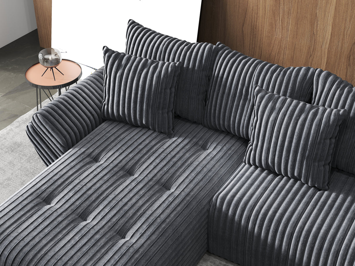 Colțar extensibil dumonde cu ladă de depozitare si sezut confortabil din spuma HR, Berlin U Gri Ambience 380x180 cm Fabrica