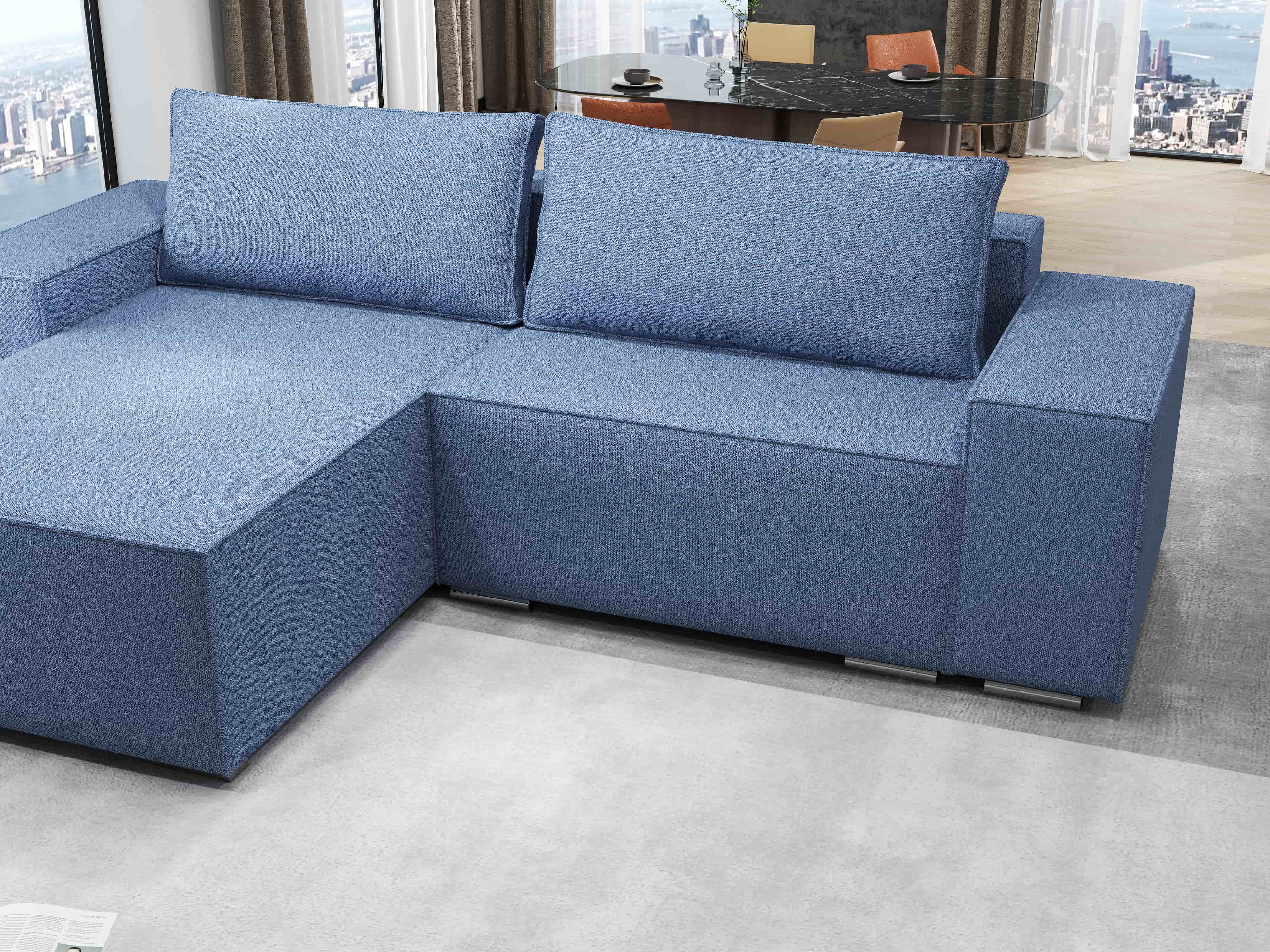 Colțar extensibil dumonde cu ladă de depozitare si sezut confortabil din spuma HR, Dream Enjoy Albastru 290x185 cm Fabrica