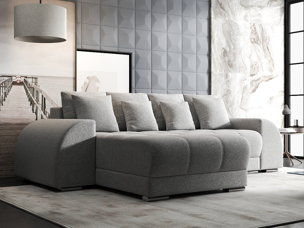Colțar extensibil dumonde cu ladă de depozitare si sezut confortabil din spuma HR, Verona Euphoria Gri 290x185 cm Fabrica