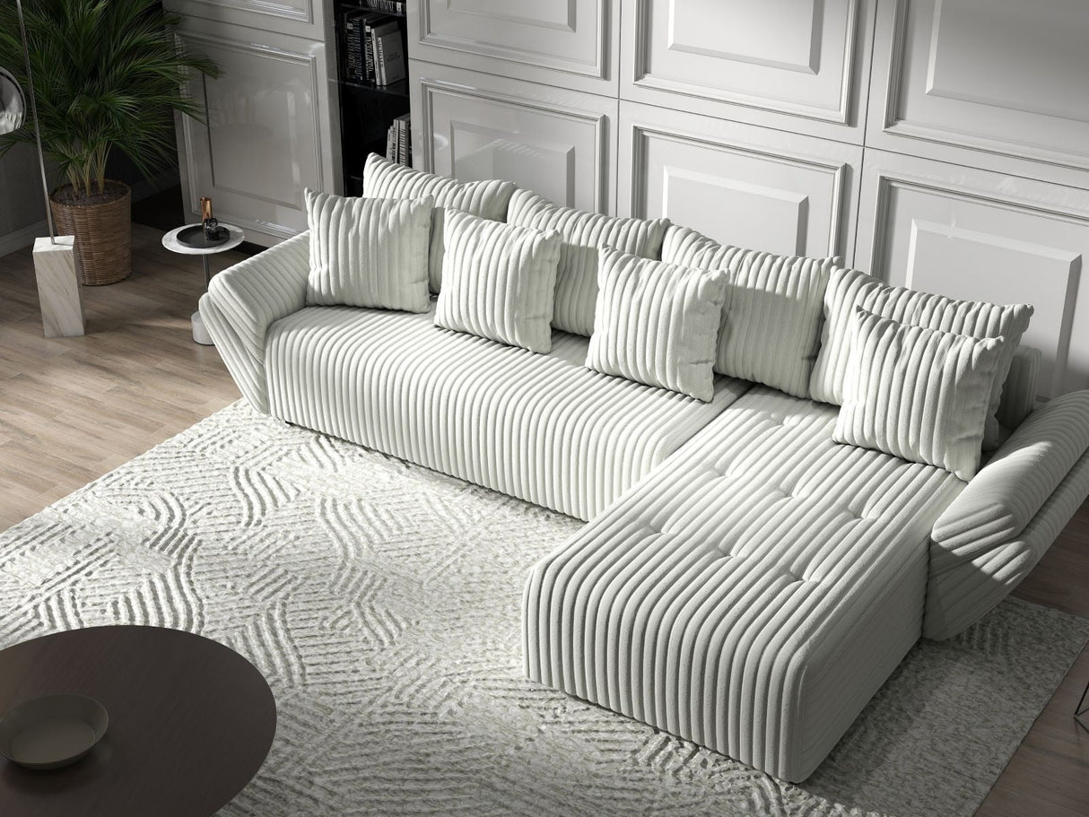 Colțar extensibil dumonde cu ladă de depozitare si sezut confortabil din spuma HR, Berlin XL Ambience Ivory II 350x185 cm Fabrica