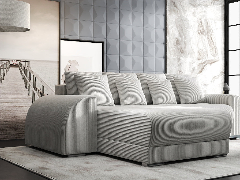 Colțar extensibil dumonde cu ladă de depozitare si sezut confortabil din spuma HR, Verona Zoom Gri 290x185 cm Fabrica