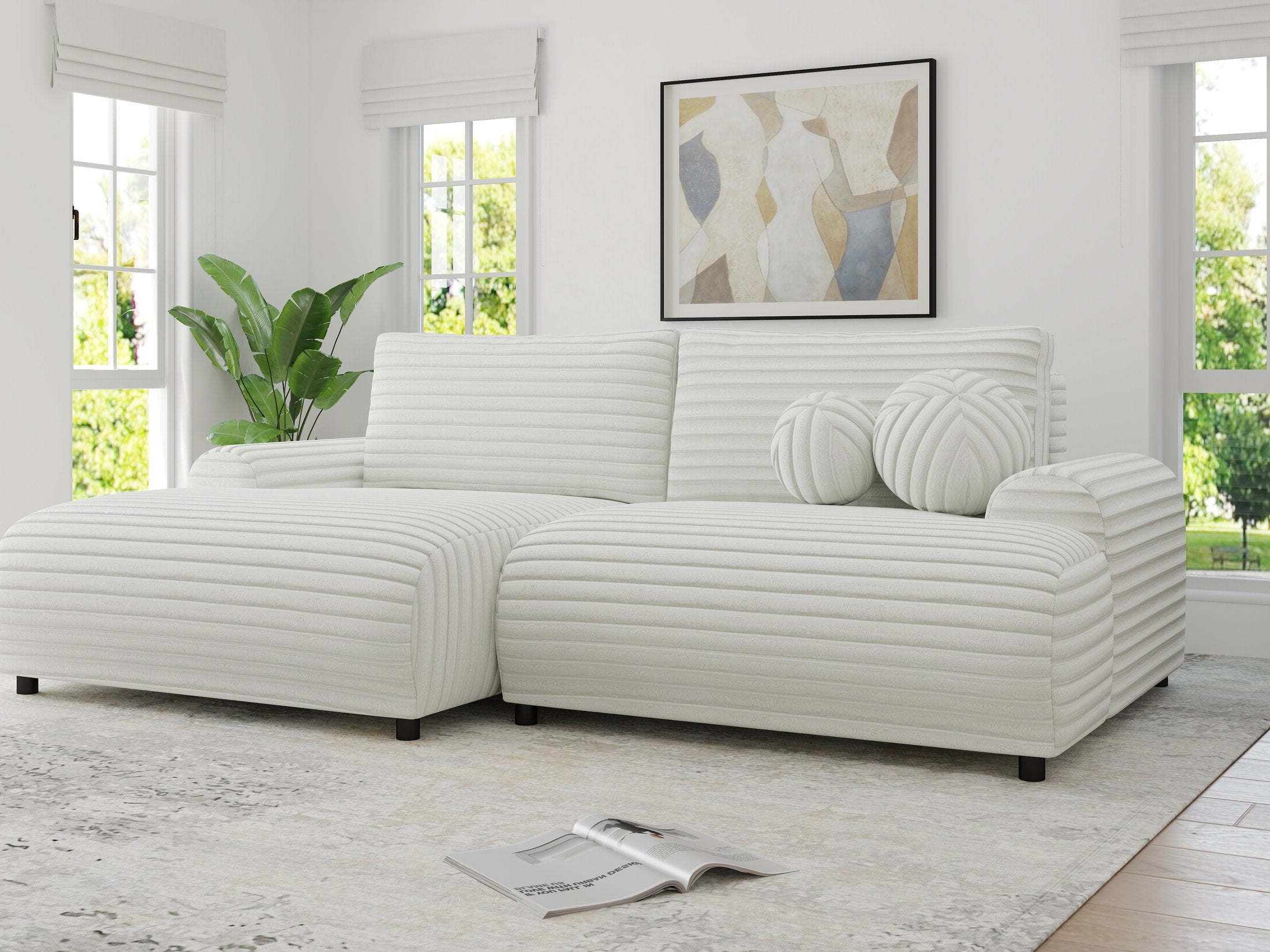 Colțar extensibil dumonde cu ladă de depozitare și șezut confortabil din spumă HR, Carlo Ambience Alb 240x145 cm