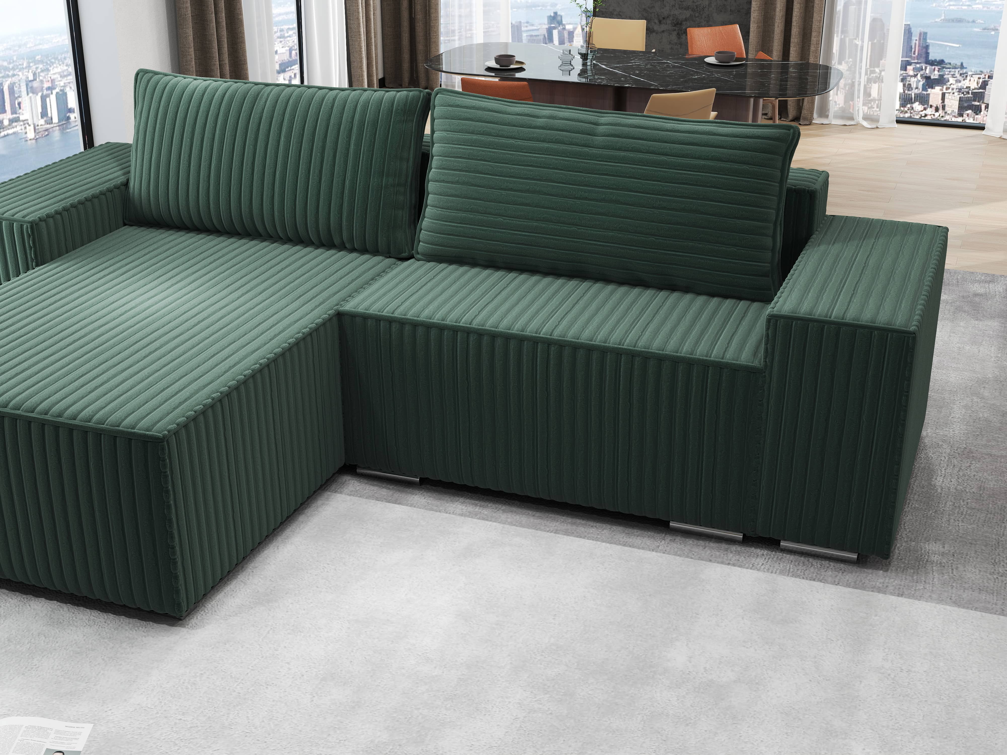 Colțar extensibil dumonde cu ladă de depozitare si sezut confortabil din spuma HR, Dream Ambience Verde 290x185 cm Fabrica