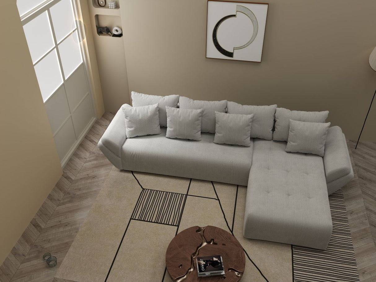 Colțar extensibil dumonde cu ladă de depozitare si sezut confortabil din spuma HR, Berlin XL Zoom Pearl 350x185 cm II
