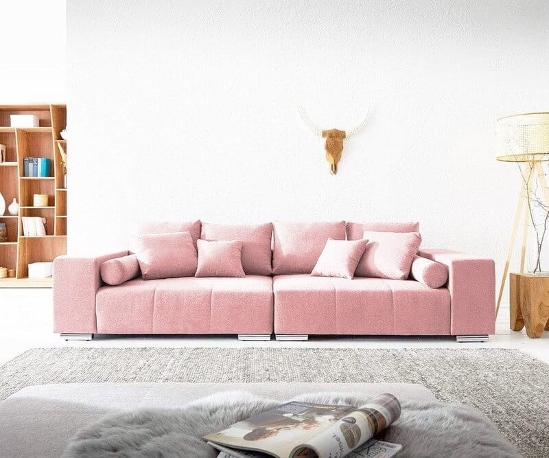 Canapea extensibilă cu ladă de depozitare si sezut confortabil din spuma HR, Marbela Pink XXL 295x100 cm