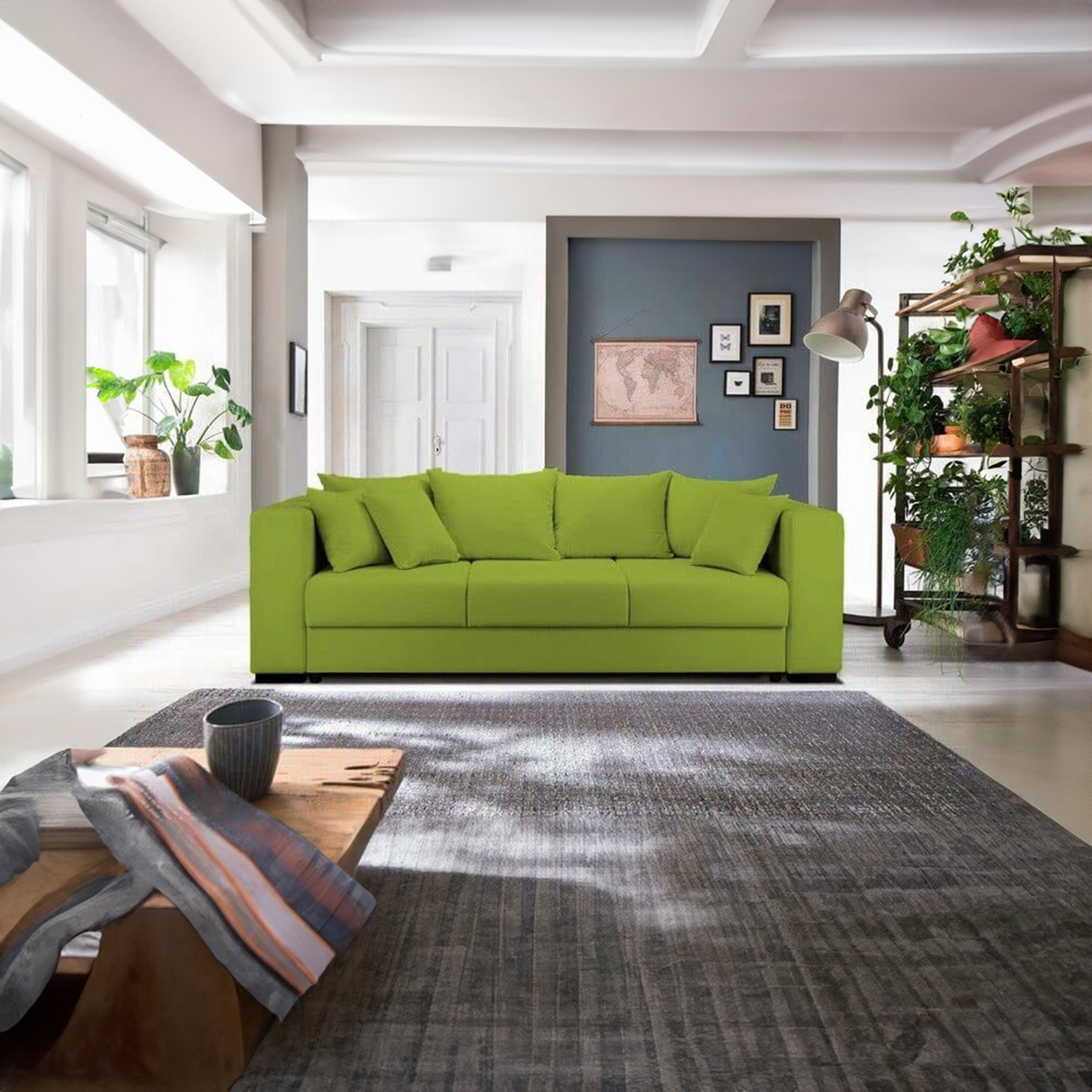 Canapea extensibilă dumonde cu ladă de depozitare si sezut confortabil din spuma HR, Gloria Green Lux 240x100 cm