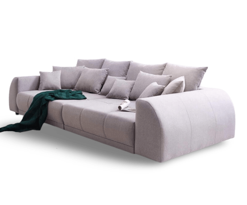 Canapea extensibilă dumonde cu 2 lăzi de depozitare si sezut confortabil din spuma HR, Big Sofa Verona Grey 310x100 cm cu taburet inclus