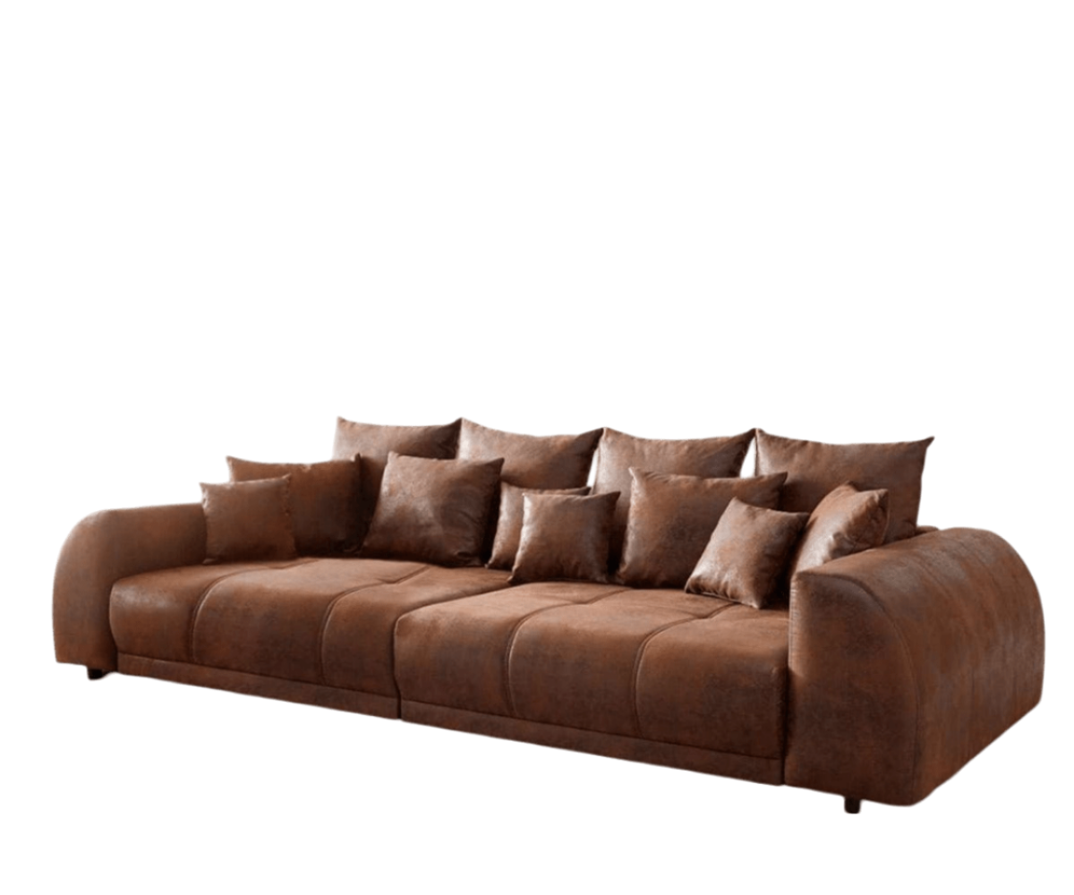 Canapea extensibilă dumonde cu 2 lăzi de depozitare si sezut confortabil din spuma HR, Big Sofa Verona Brown 310x100 cm cu taburet inclus