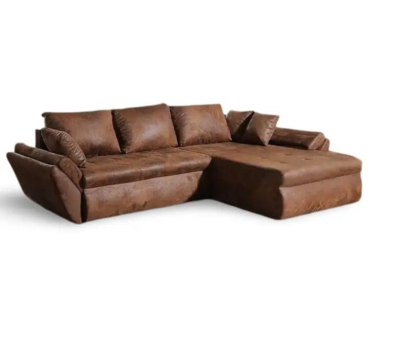 Colțar extensibil dumonde cu ladă de depozitare si sezut confortabil din spuma HR, Loana Brown 270x185 cm