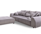 Canapea extensibilă dumonde cu 2 lăzi de depozitare si sezut confortabil din spuma HR, Big Sofa Verona Grey 310x100 cm cu taburet inclus