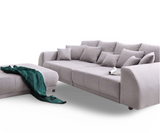 Canapea extensibilă dumonde cu 2 lăzi de depozitare si sezut confortabil din spuma HR, Big Sofa Verona Grey 310x100 cm cu taburet inclus