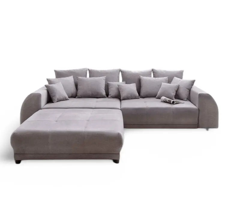Canapea extensibilă dumonde cu 2 lăzi de depozitare si sezut confortabil din spuma HR, Verona Enjoy Grey 310x100 cm cu taburet inclus