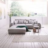 Canapea extensibilă dumonde cu 2 lăzi de depozitare si sezut confortabil din spuma HR, Big Sofa Verona Grey 310x100 cm cu taburet inclus