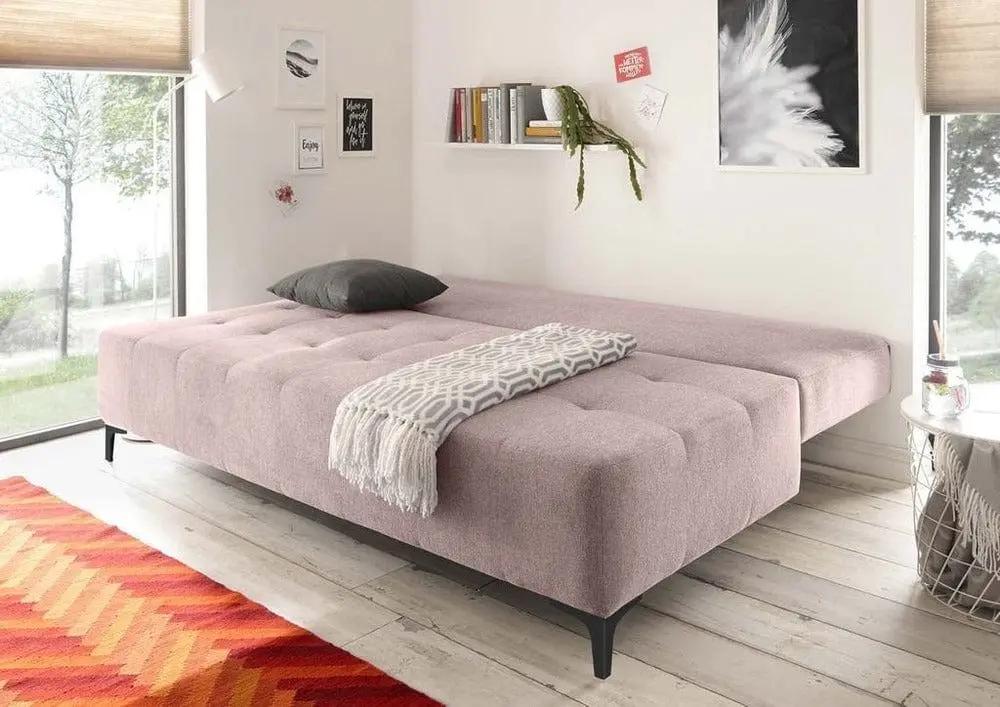 Canapea extensibilă cu ladă de depozitare si sezut confortabil din spuma HR, Candy Pink, 200x100 cm